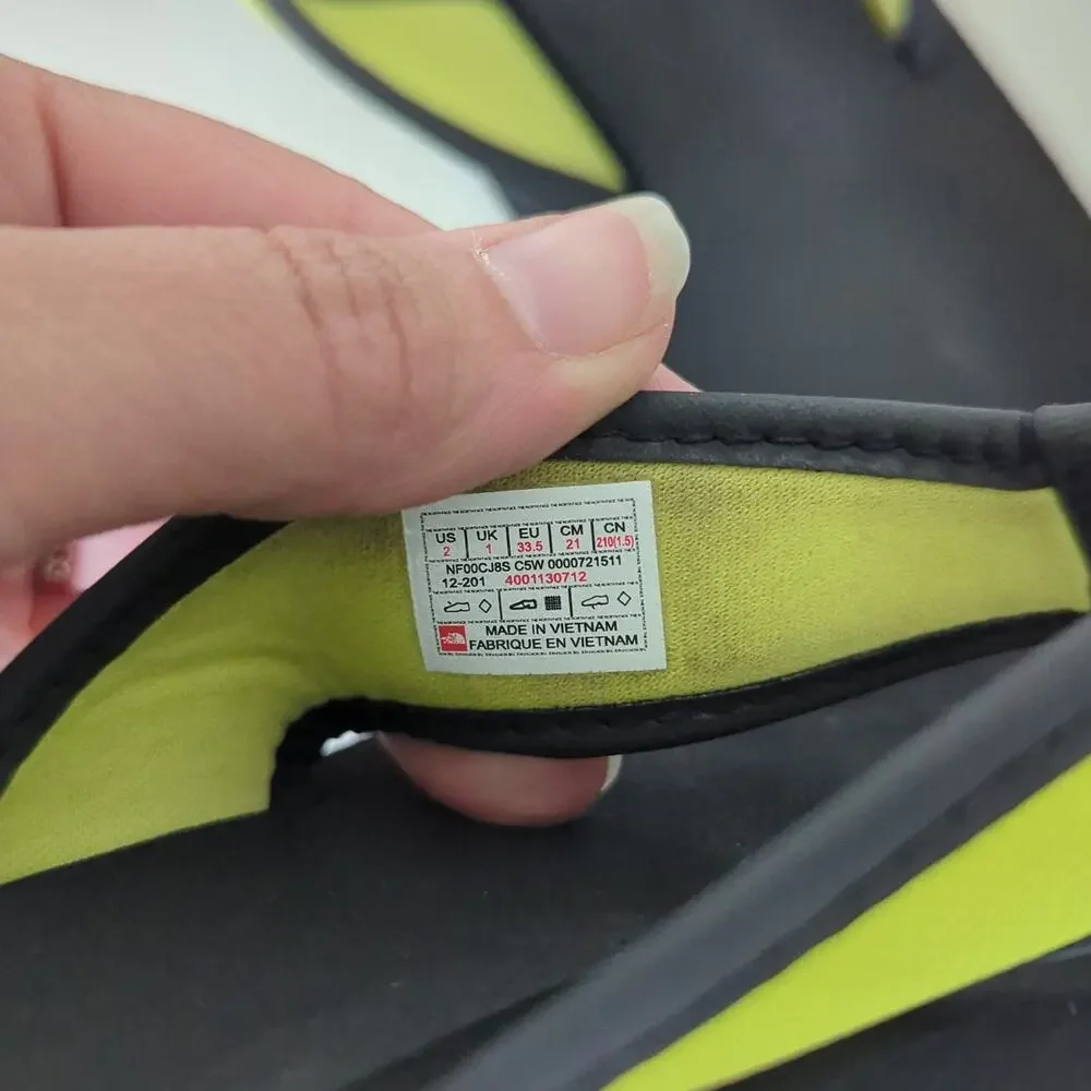 The North Face Kids Base Camp Flip Flop Sandals Size 2 Boy Girl Neon Black Beach